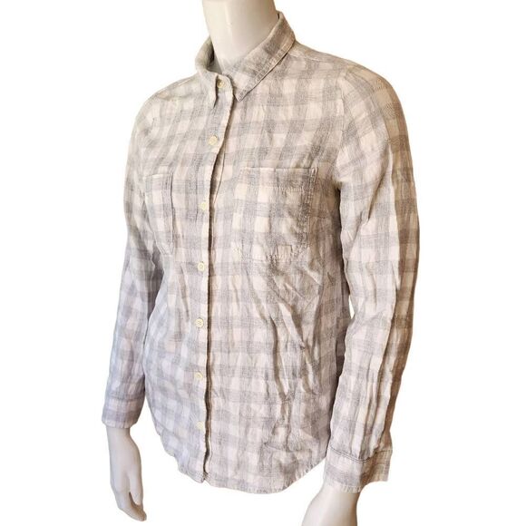 Old Navy White & Gray Gingham Button Down Top (XS) - Picture 2 of 6